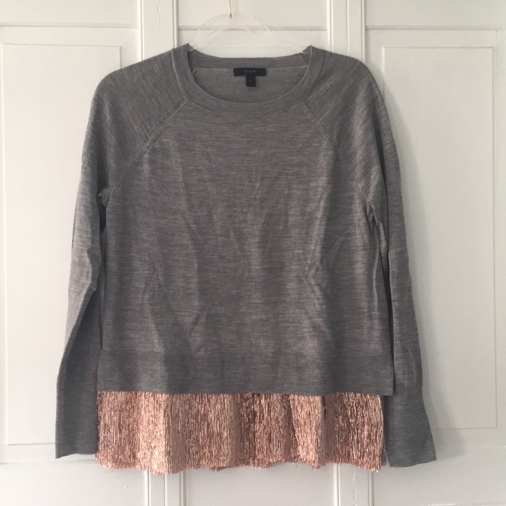 JCrew rose gold lurex shimmer trim merino sweater